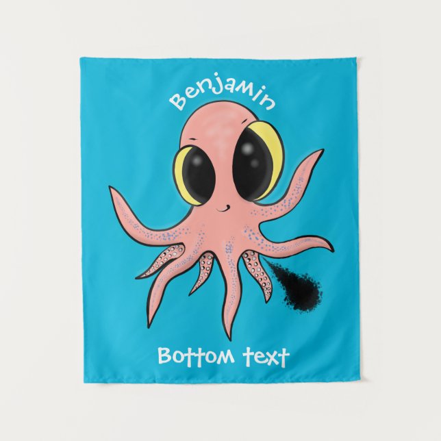 Cute, cheeky baby octopus cartoon tapestry (Front)