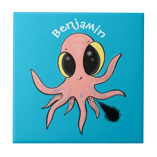 Cute, cheeky baby octopus cartoon tile (Front)