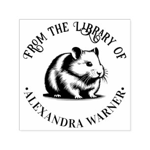 Cute Cheeky Hamster Library Book Name Self-inking Stamp