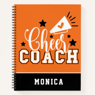 Cute Cheer Coach Personalised Orange and Black Notebook