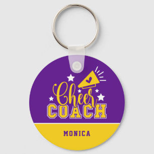 Cute Cheer Coach Personalised Purple & Yellow Key Ring