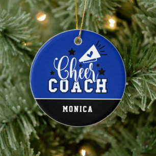 Cute Cheer Coach Personalized Blue and Black Ceramic Tree Decoration