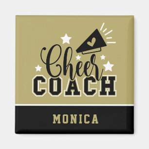 Cute Cheer Coach Personalized Gold and Black Magnet