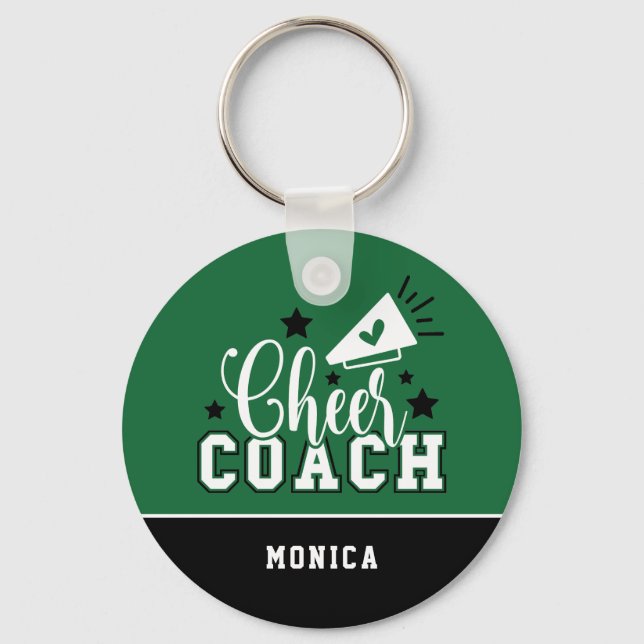 Cute Cheer Coach Personalized Green and Black Key Ring (Front)