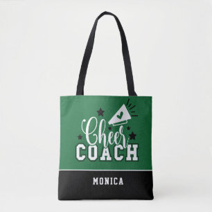 Cute Cheer Coach Personalized Green and Black Tote Bag