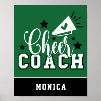 Cute Cheer Coach Personalized Green & Black Poster