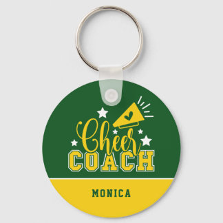 Cute Cheer Coach Personalized Kelly Green & Yellow Key Ring