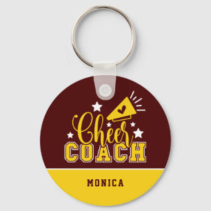 Cute Cheer Coach Personalized Maroon & Yellow Key Ring