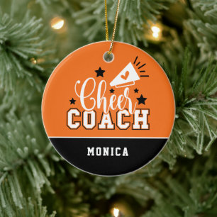 Cute Cheer Coach Personalized Orange and Black Ceramic Tree Decoration