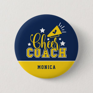Cute Cheer Coach Personalized Royal Blue & Yellow 6 Cm Round Badge