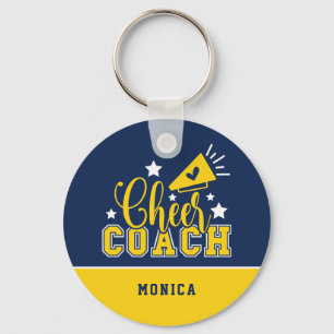 Cute Cheer Coach Personalized Royal Blue & Yellow Key Ring
