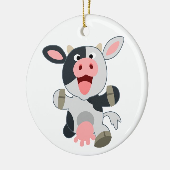 Cute Cheerful Cartoon Cow Ceramic Tree Decoration (Left)