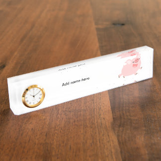 Cute Cheerful Cartoon Pig Desk Nameplate Clock
