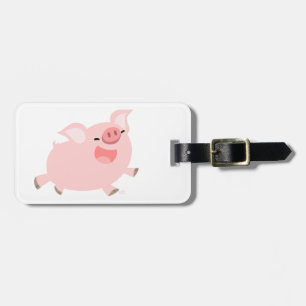Cute Cheerful Cartoon Pig Luggage Tag