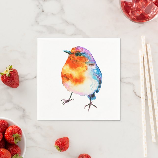 Cute Cheerful Christmas Robin Watercolor Napkin (Insitu)