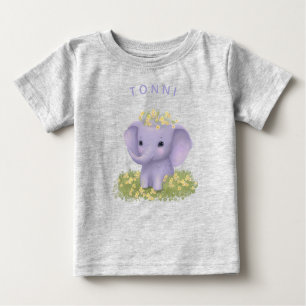 cute, cheerful elephant with wildflowers baby T-Shirt