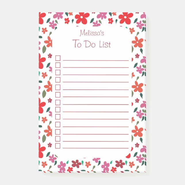 Cute Cheerful Floral To Do List Name Post-it Notes (Front)