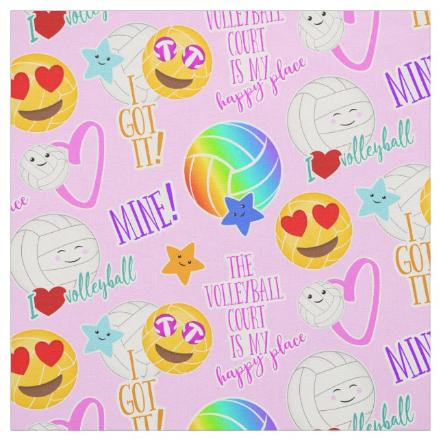 cute cheerful kawaii volleyball typography pattern fabric (Swatch)