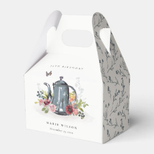Cute Cheerful Roses Floral Teapot Any Age Birthday Favour Box