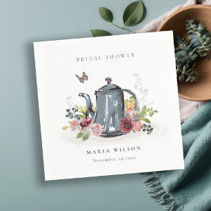 Cute Cheerful Roses Floral Teapot Bridal Shower Napkin
