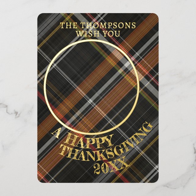 Cute Cheerful Thanksgiving Plaid Pattern Gold (Front)