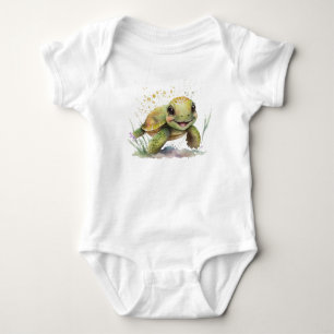 Cute Cheerful Tortoise Baby Bodysuit