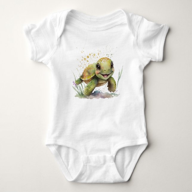 Cute Cheerful Tortoise Baby Bodysuit (Front)