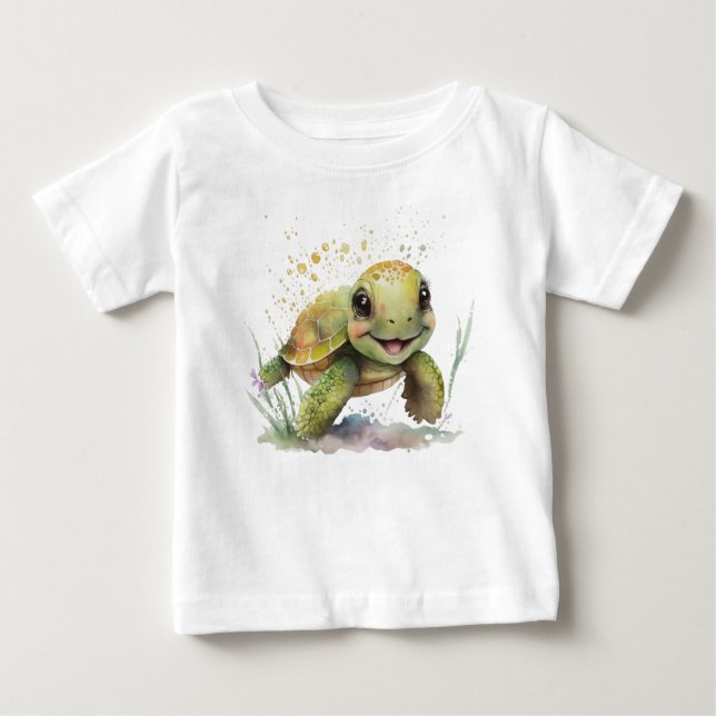 Cute Cheerful Tortoise Baby Fine Jersey T-shirt (Front)