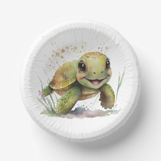 Cute Cheerful Tortoise Paper Bowls Paper Plate (Front)