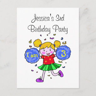 Cute cheerleader 3rd birthday girl party invitation
