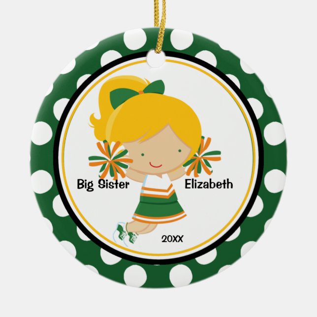 Cute Cheerleader Big Sister Christmas Ornament (Front)