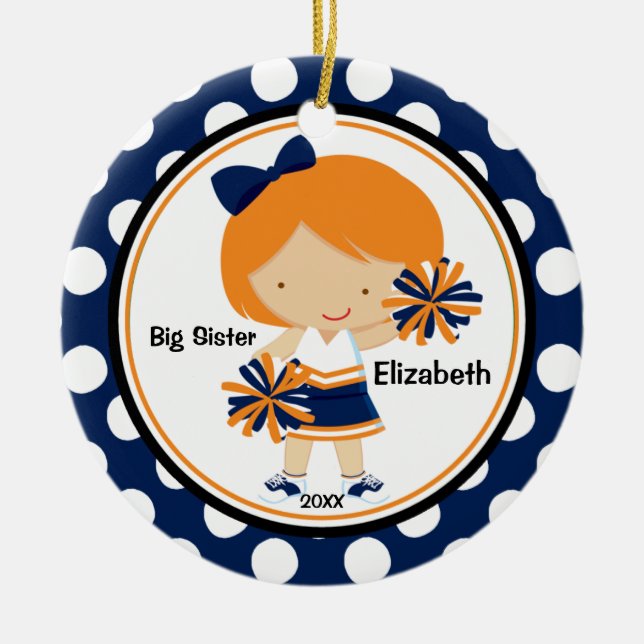 Cute Cheerleader Big Sister Christmas Ornament (Front)