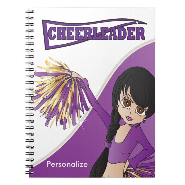 Cute Cheerleader Girl | DIY Name | Purple Notebook (Front)