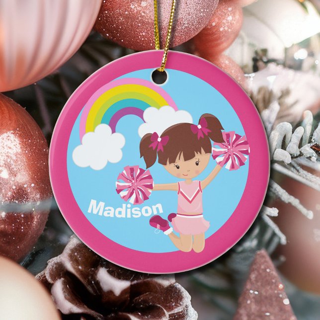 Cute Cheerleader Monogram Pink Kids Christmas Ceramic Tree Decoration (Creator Uploaded)