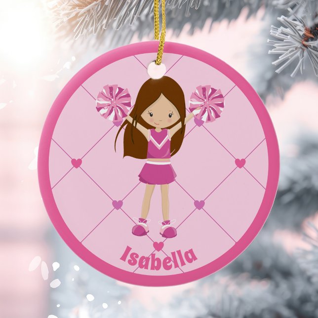Cute Cheerleader Pink Personalised Christmas Ceramic Tree Decoration (Creator Uploaded)
