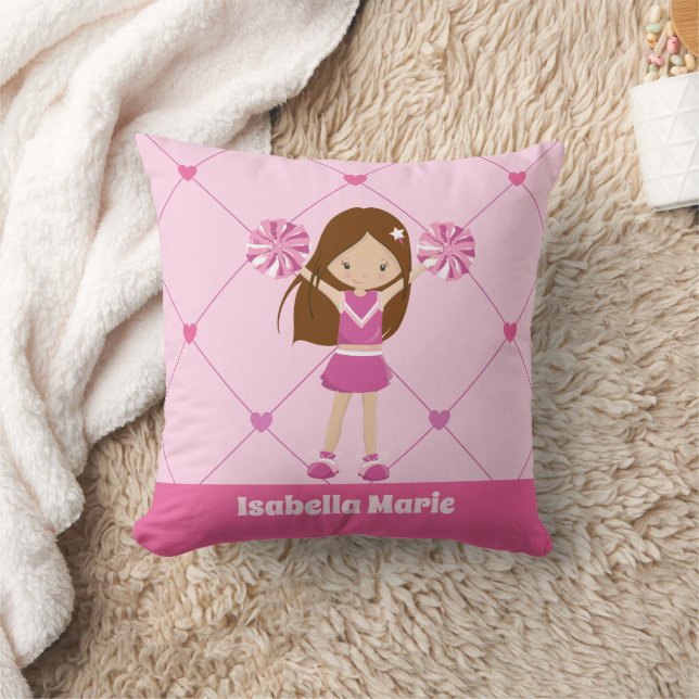 Cute Cheerleader Pink Personalised Girls Room Cushion (Blanket)