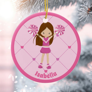 Cute Cheerleader Pink Personalized Christmas Ceramic Tree Decoration