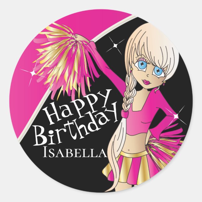 Cute Cheerleader Pom Pom Girls | Pink Classic Round Sticker (Front)