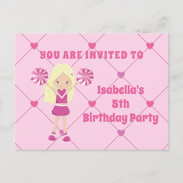 Cute Cheerleading Custom Kids Birthday Party Postcard (Front)
