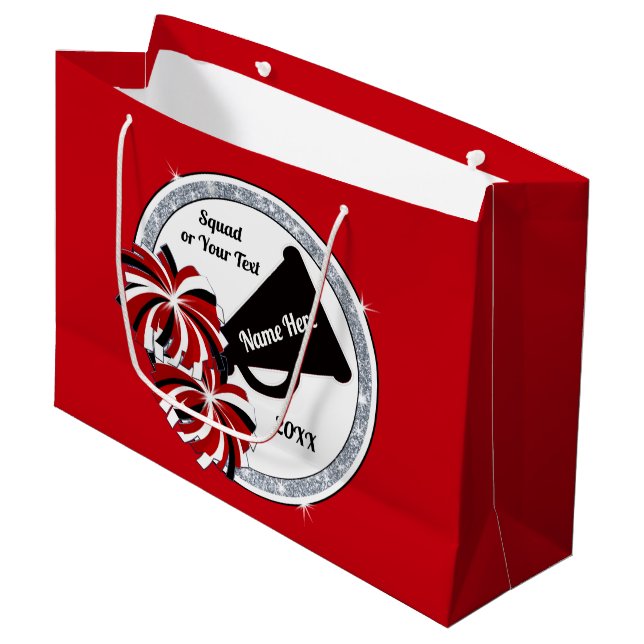 Cute Cheerleading Gift Bags, Red, White and Black Large Gift Bag (Front Angled)