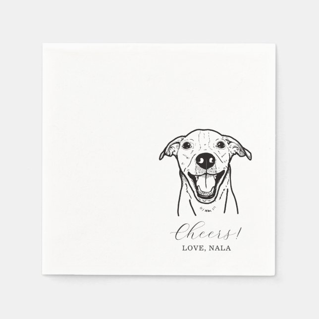 Cute Cheers Pet Face Drawing Dog Sketch Wedding Napkin (Front)