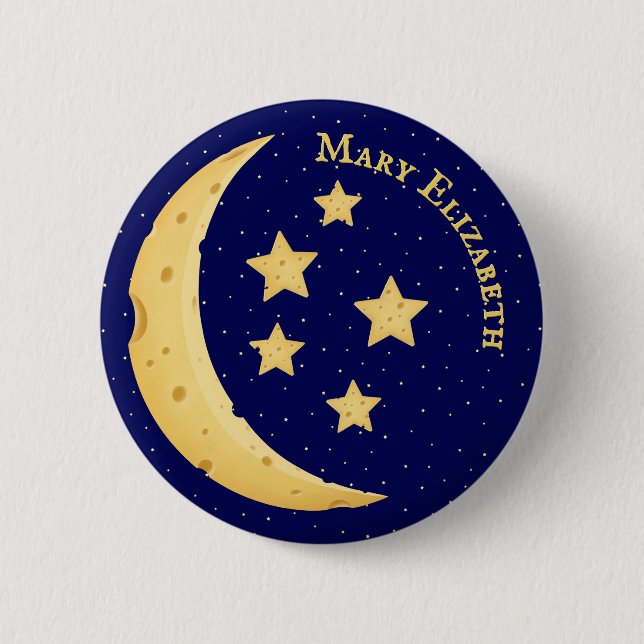 Cute Cheese Moon & Stars Personalised Celestial 6 Cm Round Badge (Front)