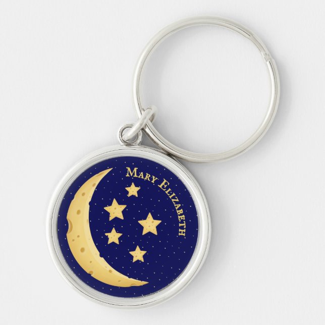 Cute Cheese Moon & Stars Personalised Celestial Key Ring (Front)