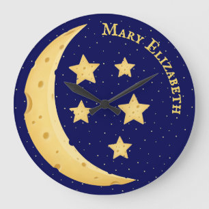 Cute Cheese Moon & Stars Personalized Celestial Large Clock