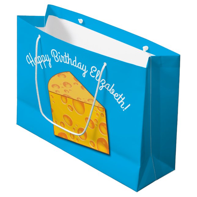 Cute Cheese Wedge Kids 1st Birthday Party Large Gift Bag (Front Angled)