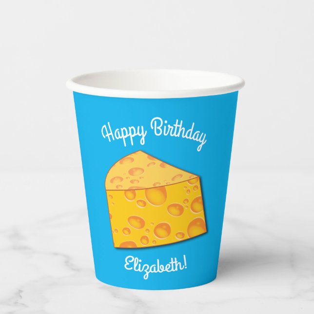 Cute Cheese Wedge Kids 1st Birthday Party Paper Cups (Front)