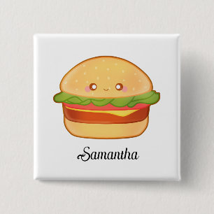 Cute Cheeseburger 15 Cm Square Badge