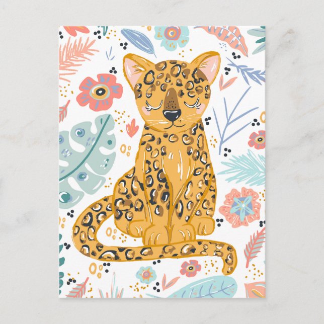 Cute Cheetah Cub and Floral Postcard (Front)