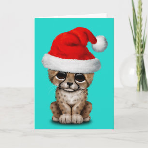 Cute Cheetah Cub Wearing a Santa Hat Holiday Card
