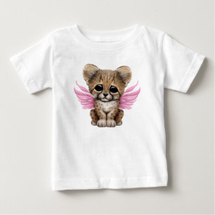 Cute Cheetah Cub with Fairy Wings on Pink Baby T-Shirt